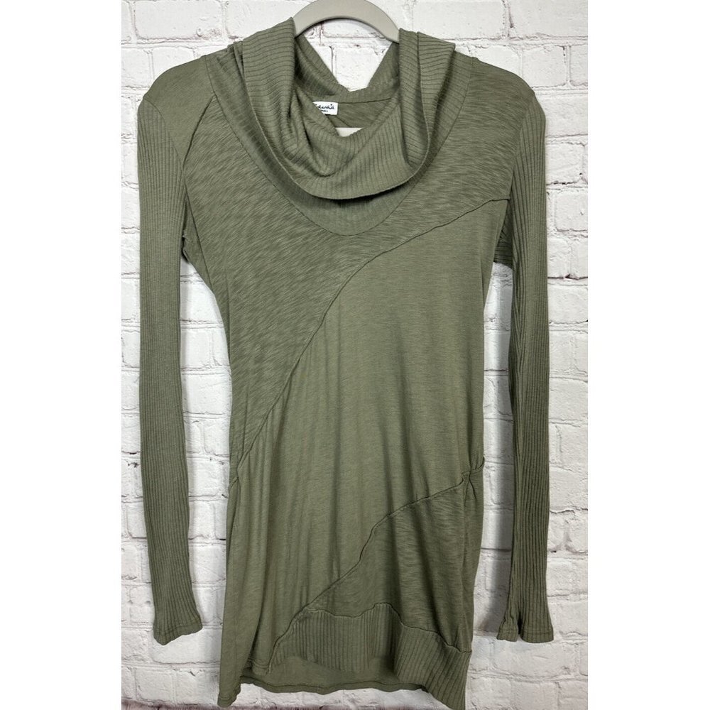 Splendid Women's green Stretch Semi-Sheer cowl neck long‎ sleeve shirt blouse S